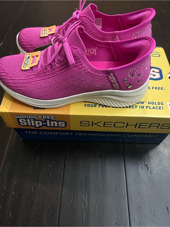 Skechers Shoes - Skechers Women’s Hot Pink Stretch Knit Slip-On Sneakers with Rhinestone Heel